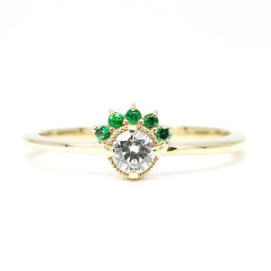 Emerald Diamond Cluster Ring: 18K Yellow Gold Engagement Ring
