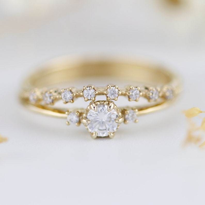Engagement ring with wedding band set diamond engagement ring set unique image 1
