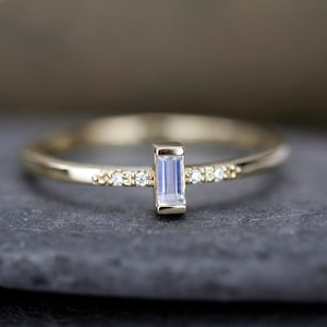 Baguette Ring, simple engagement ring, moonstone engagement ring, Staking Ring, Engagement Ring, diamond ring, cluster ring, minimalist ring