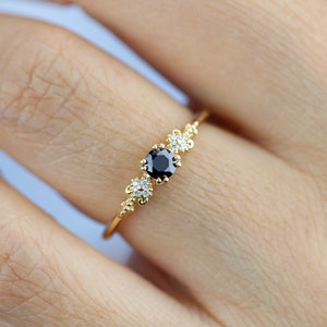 engagement ring black diamond, black diamond ring, simple diamond ring, Cluster ring black diamond