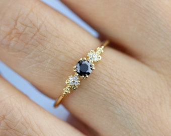 engagement ring black diamond, black diamond ring, simple diamond ring, Cluster ring black diamond