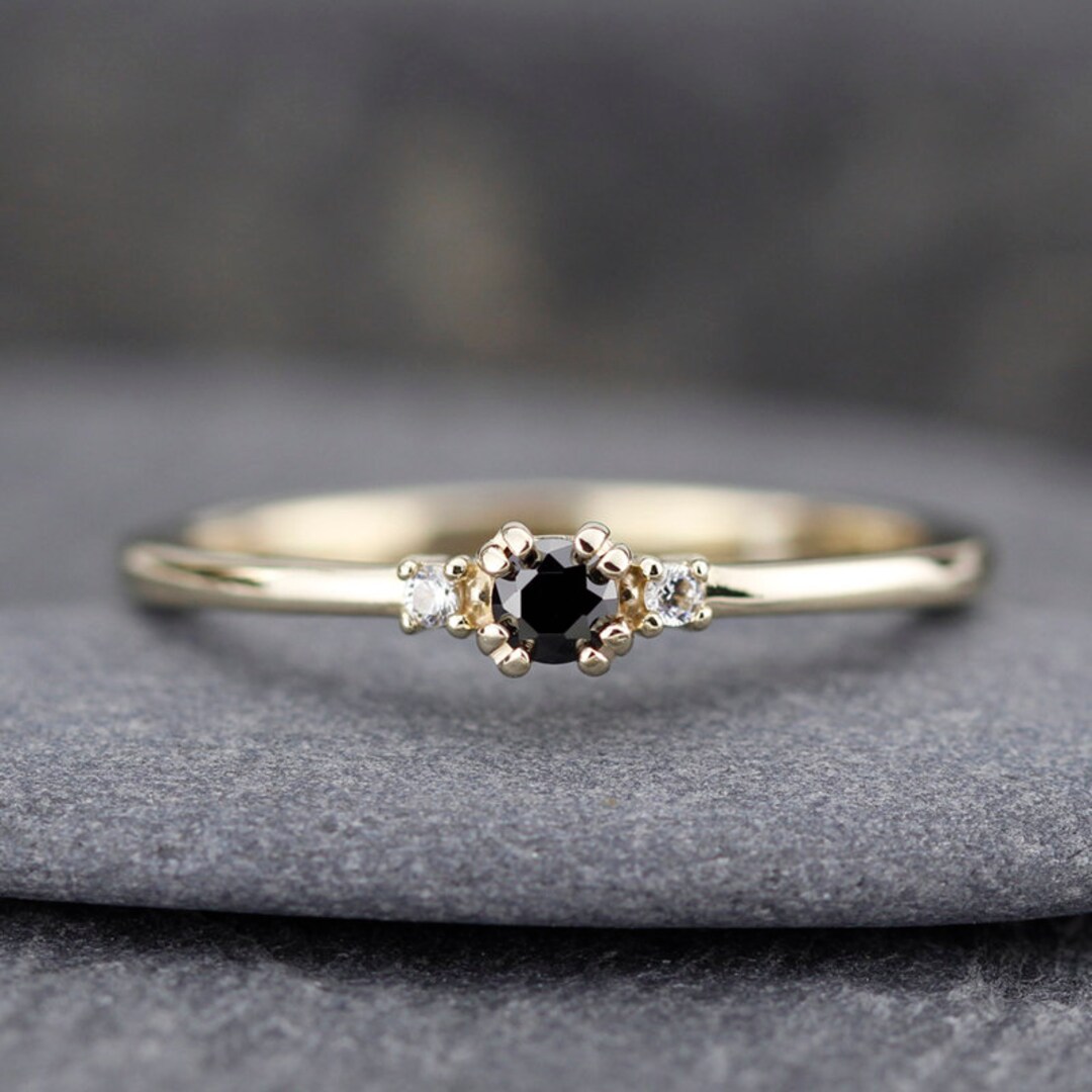 Diamond Ring Black Diamond Ring Simple Engagement Ring - Etsy