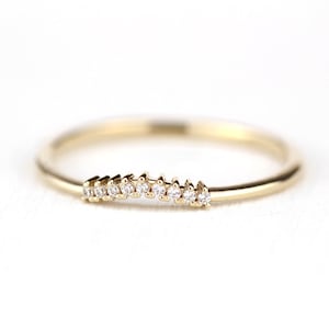18K Gold Curved Diamond Wedding Band: Delicate Stacking Ring