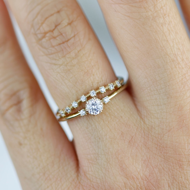 Engagement ring with wedding band set diamond engagement ring set unique image 2
