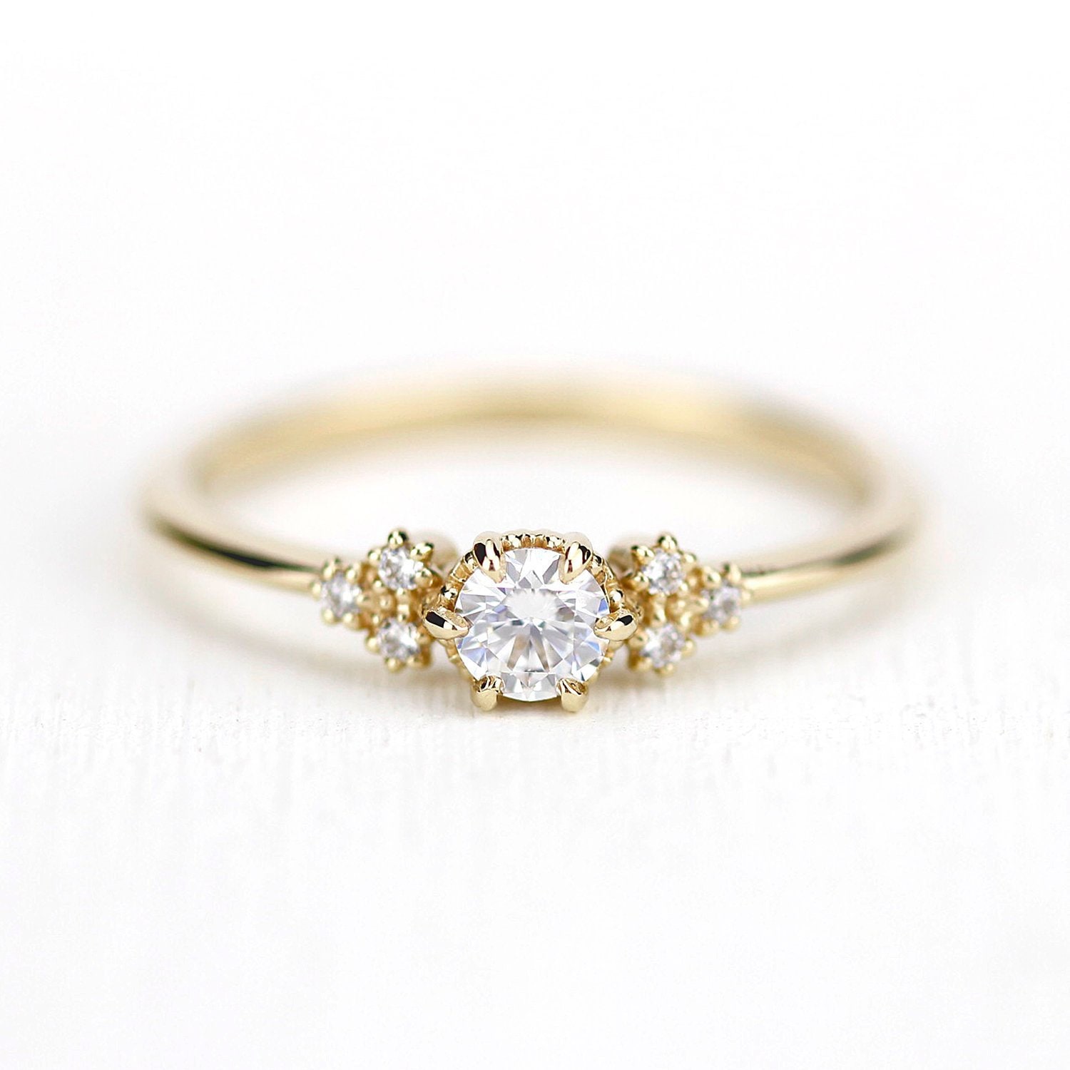 Delicate Diamond Ring Engagement Ring White Diamond Minimalist Engagement Ring Stackable Ring Gold and Diamond Ring Etsy UK