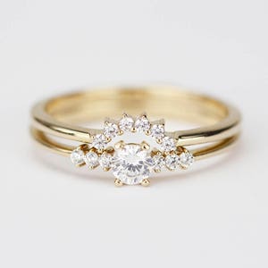 18k gold wedding ring set, Wedding rings set women, wedding set rings unique, bridal set, wedding set minimalist, engagement rings unique image 2