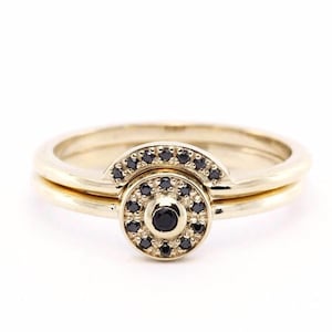 Black diamond ring, minimalist engagement ring, wedding set, engagement ring, wedding ring, bridal set, wedding band, black diamond band