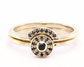 Black diamond ring, minimalist engagement ring, wedding set, engagement ring, wedding ring, bridal set, wedding band, black diamond band