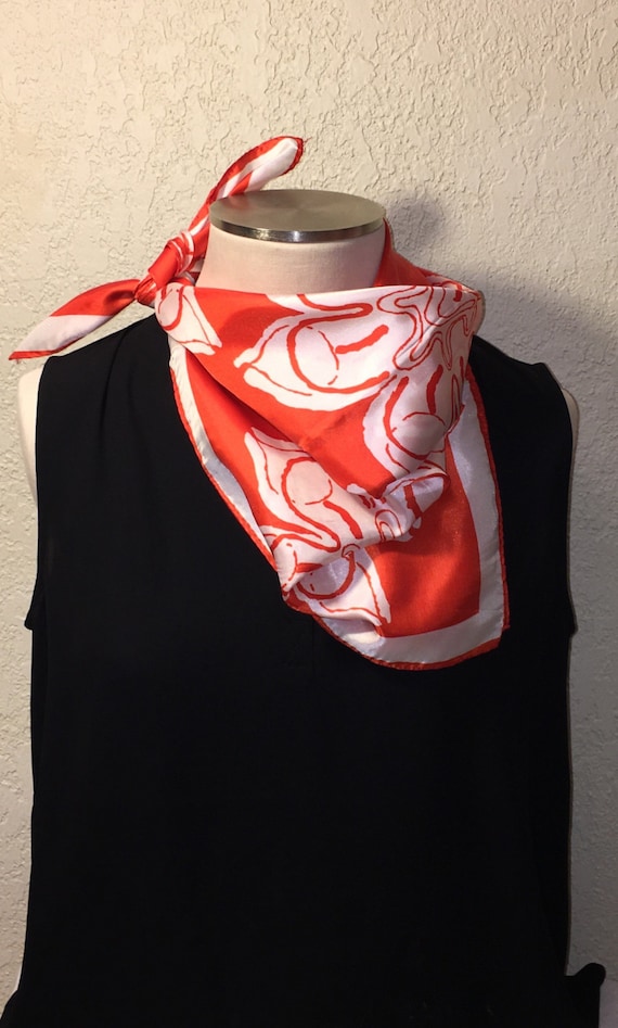 Vera Neumann Vintage Floral Square Scarf, Red Flor