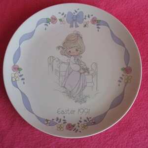 Plato de cerámica de Pascua de 1991 de la colección Precious Moments de Enesco, año 1990, raro