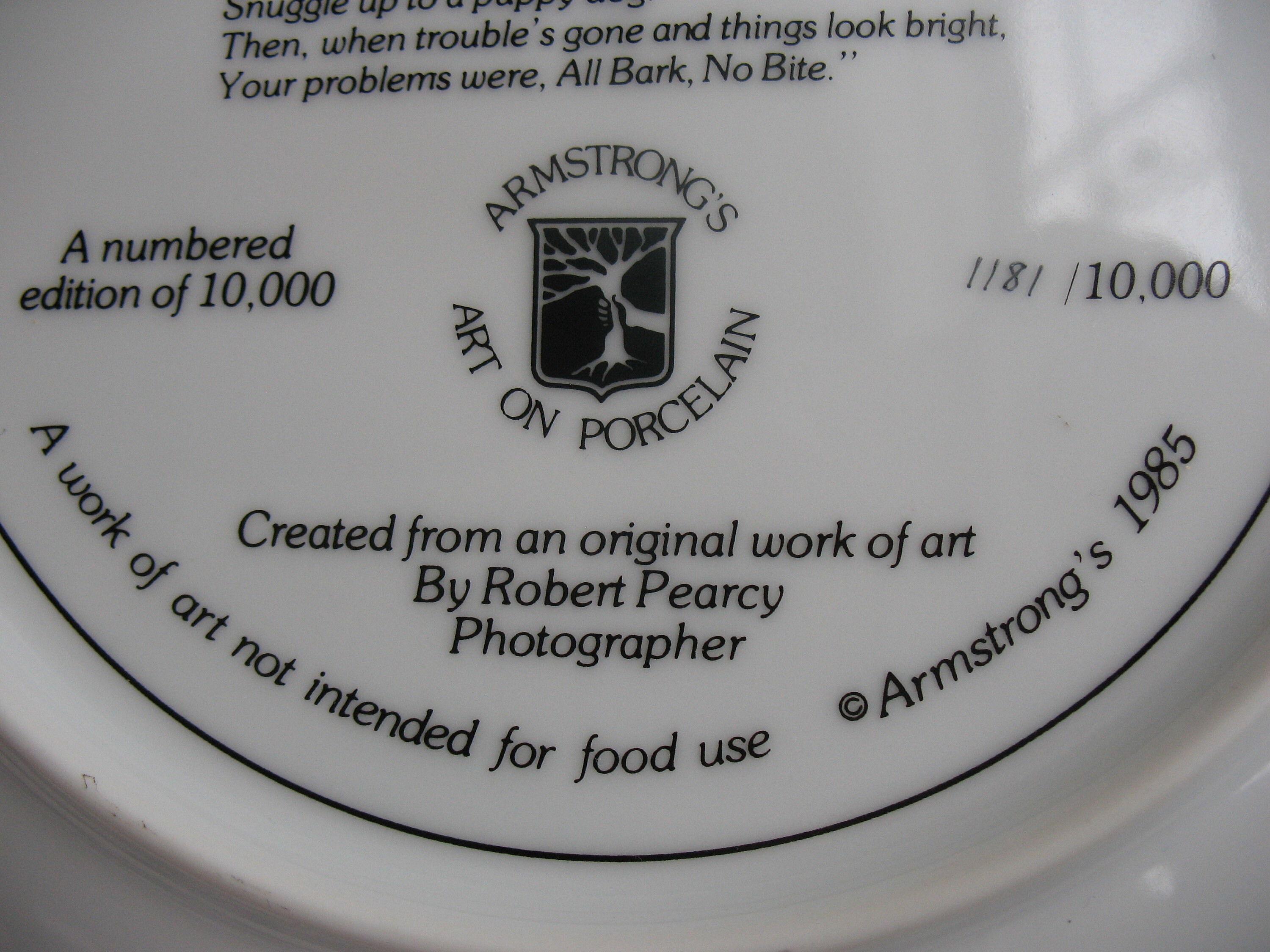 Rare 1985 Armstrong's Art Porcelain all Bark and No Bite Edition 1181/