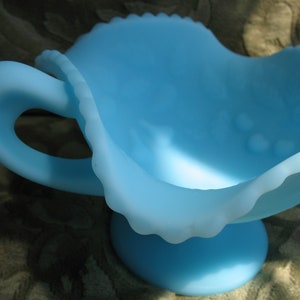 Vintage Fenton Frosted Dusty Blue Candy Dish-ferns clovers acorns adornments