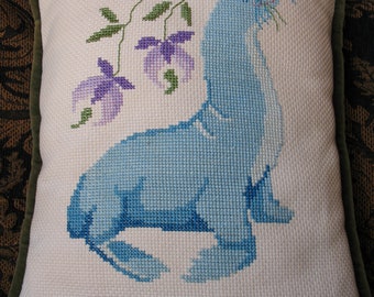 Handmade Cross Stitch Blue Seal Pillow