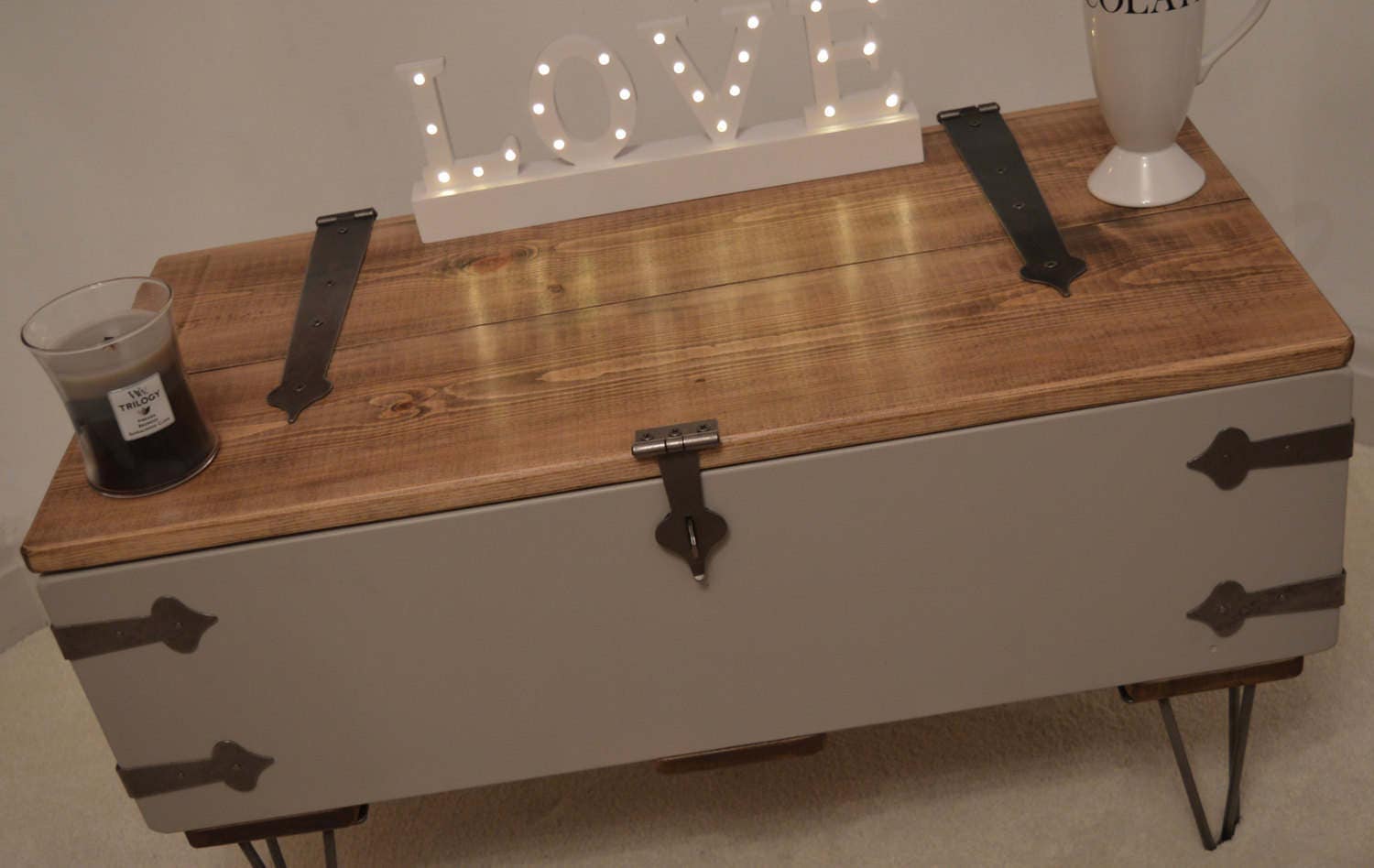 Steampunk Industrial Chunky Pine Coffee Table Storage Box Etsy UK