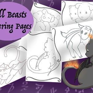 May include: Five black and white coloring pages featuring different mythical creatures. The pages are titled "Hell Beasts Coloring Pages".