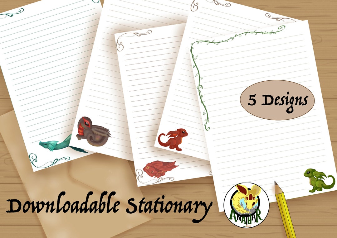 Easy Print Printable Dragon Stationary / Digital Download / 5 A4 Pages ...