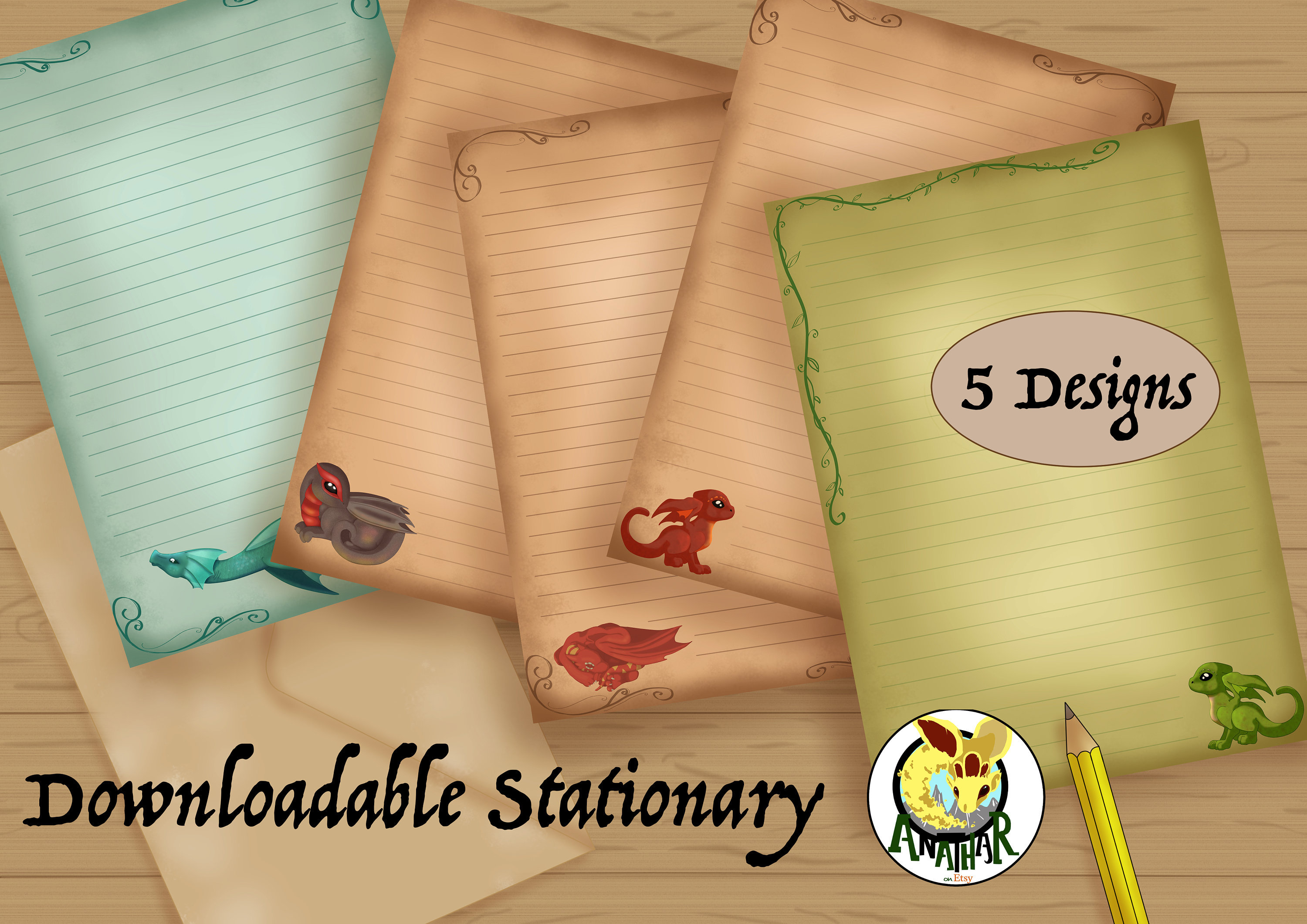 Printable Dragon Stationary / Digital Download / 5 A4 Pages - Etsy