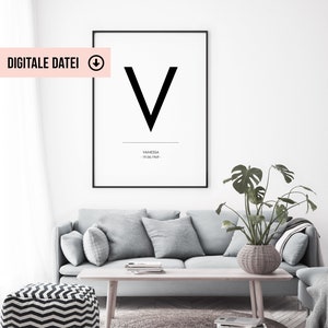 Fecha personalizable del nombre de la carta del póster en blanco y negro, guardería del cartel, póster escandinavo, nombre del cartel, regalo del póster