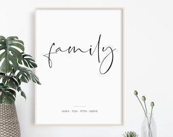 Affiche salon, affiche personnalisée noir et blanc, cadeau pour famille, affiche famille, affiche amour, affiche scandinave