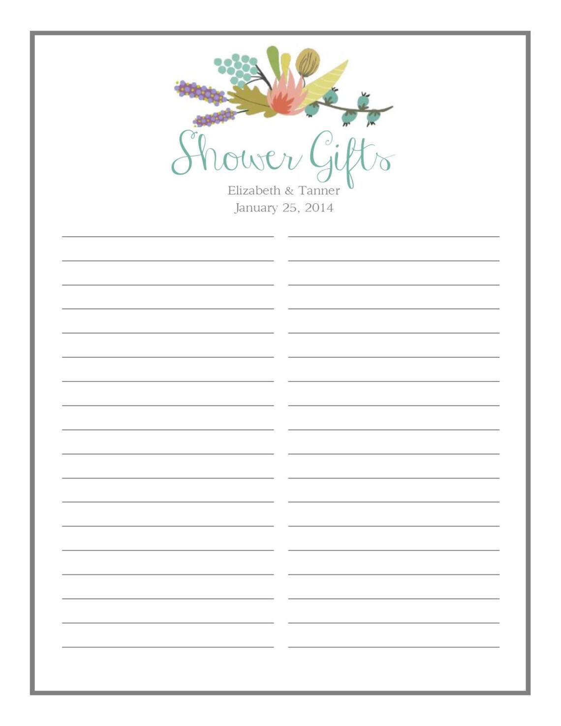 Bridal // Shower // Gift List. Customizable digital download. | Etsy