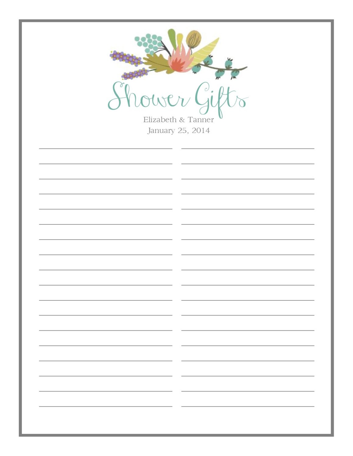 Bridal // Shower // Gift List. Customizable digital download. Etsy