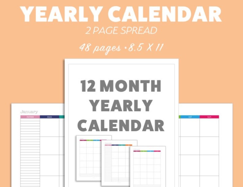 Monthly Calendar Daily PLANNER Printable 2 Page Spread | Etsy