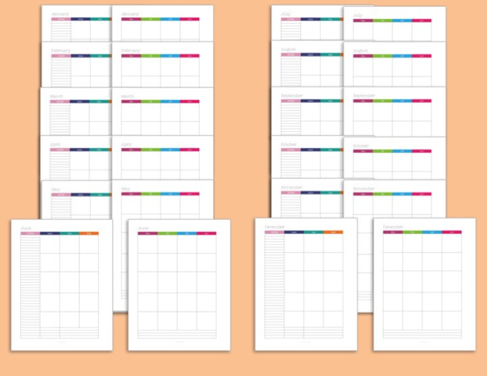 Monthly Calendar Daily PLANNER Printable 2 Page Spread Etsy