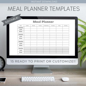 Meal Planner Printable Canva Digital Planner Editable Weekly Template Planner Grocery List Meal Plan Prep Planning PDF Custom