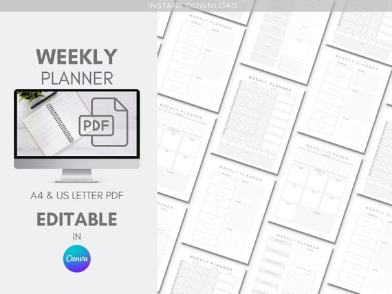 WEEKLY Planner Printable DAILY Planner Canva Template Agenda - Etsy