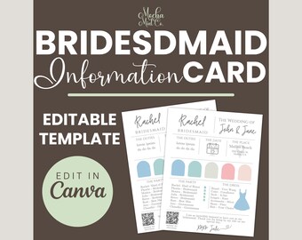 Canva Editable Bridesmaid Information Card Template, Printable Bridesmaid Card, Editable Bridesmaid Card, Sleek Bridesmaid Proposal Card