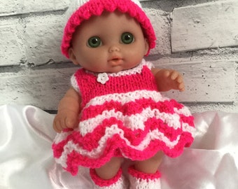 Hand knitted dolls clothes to fit 8" Berenguer L'il Cutsie doll/ Lots to Love Doll. Made to order set.