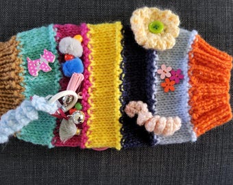 Hand Knitted Fidget Cuff: Sensory Activity Aid for Dementia, Autism. twiddle muff. restless hands. fidget mitten.
