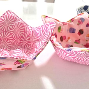 Funda reversible para cuencos: Algodón acolchado, apta para microondas. 100% algodón.