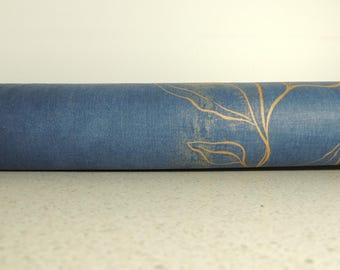 Blue & Gold Print Draft Stopper: Lined Door/Window Snake. Breeze blocker.