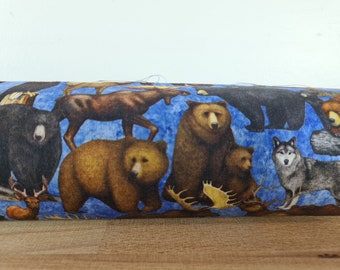 Draft Stopper. Lined. Door or window snake. Draught excluder. home accessory. energy saver. Grizzly bears. wolves. Woodland bears. Moose