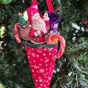 Christmas cone stocking. Candy treat bags. Traditional Christmas.  Christmas tree decoration. Reindeer. Tussie mussie. Cornets. Reusable.