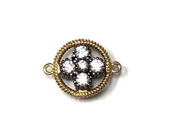 Connector Round Mini Cross Sterling Silver, Gold Plate & CZ's