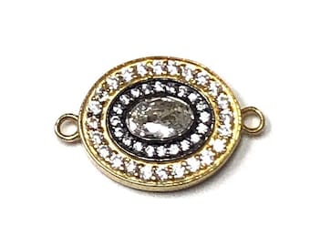 Connector Oval Sterling Silver, Gold Plate & CZ