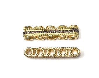 Connector Bar 5 Strand with Diamonds, Sterling Silver & Gold Plate