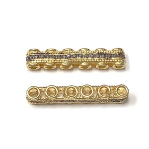 Connector Bar 6 Strand with Diamonds, Sterling Silver & Gold Plate