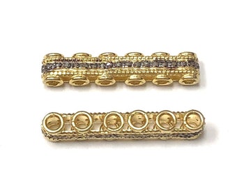 Connector Bar 6 Strand with Diamonds, Sterling Silver & Gold Plate