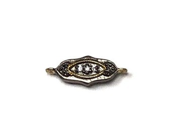 Sterling Silver Connector Oval Pinch Small with Gold Plate & CZ's