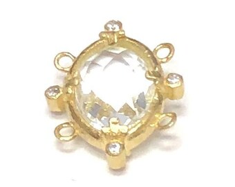 Connector Double Sided Golden Oval with CZ's