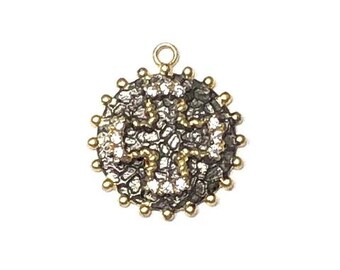 Pendant Small Cross Oxidized Sterling Silver, Gold Plate & CZ's