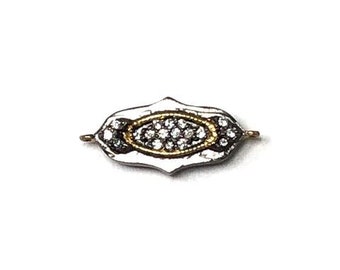 Connector Oval Pinch Large in Sterling Silver, Gold Plate & CZ's