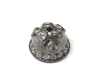 Bead Cap Oxidized Sterling Silver & CZ's