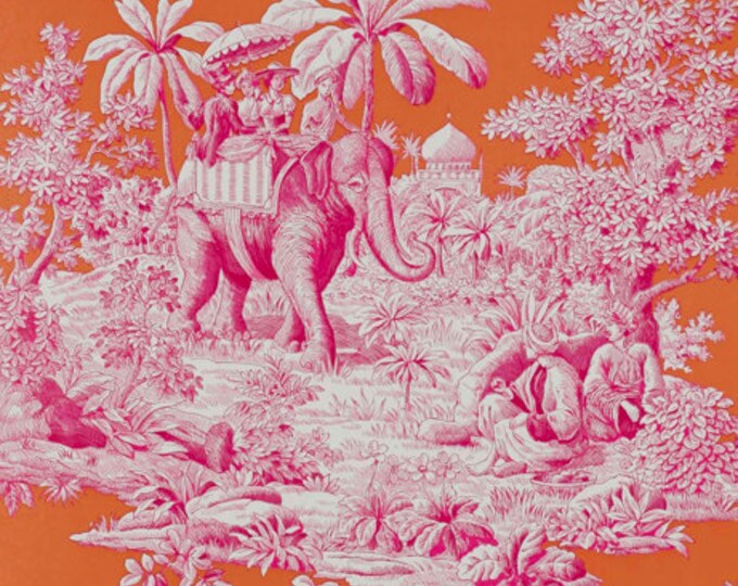 Manuel Canovas 'Bengale' pink and orange toile wallpaper remnant, made