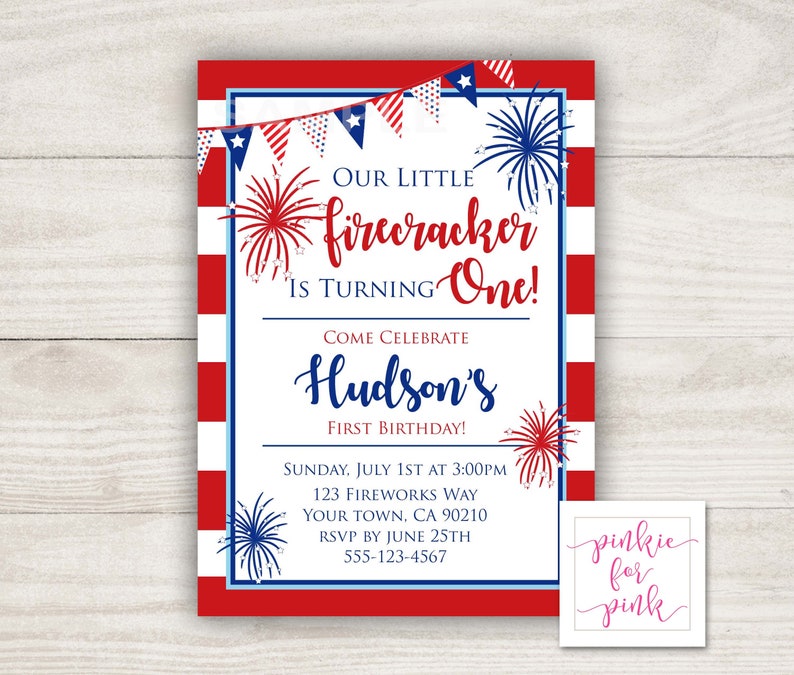 Pink Fireworks Personalised Party Invitations