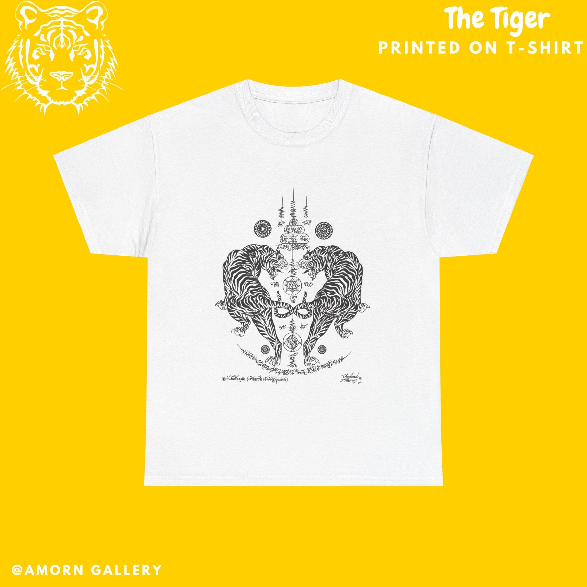 Thai traditional art of Talisman Tiger Leap (Tiger pairs) by printing on Unisex Heavy Cotton Tee (T-Shirt)
