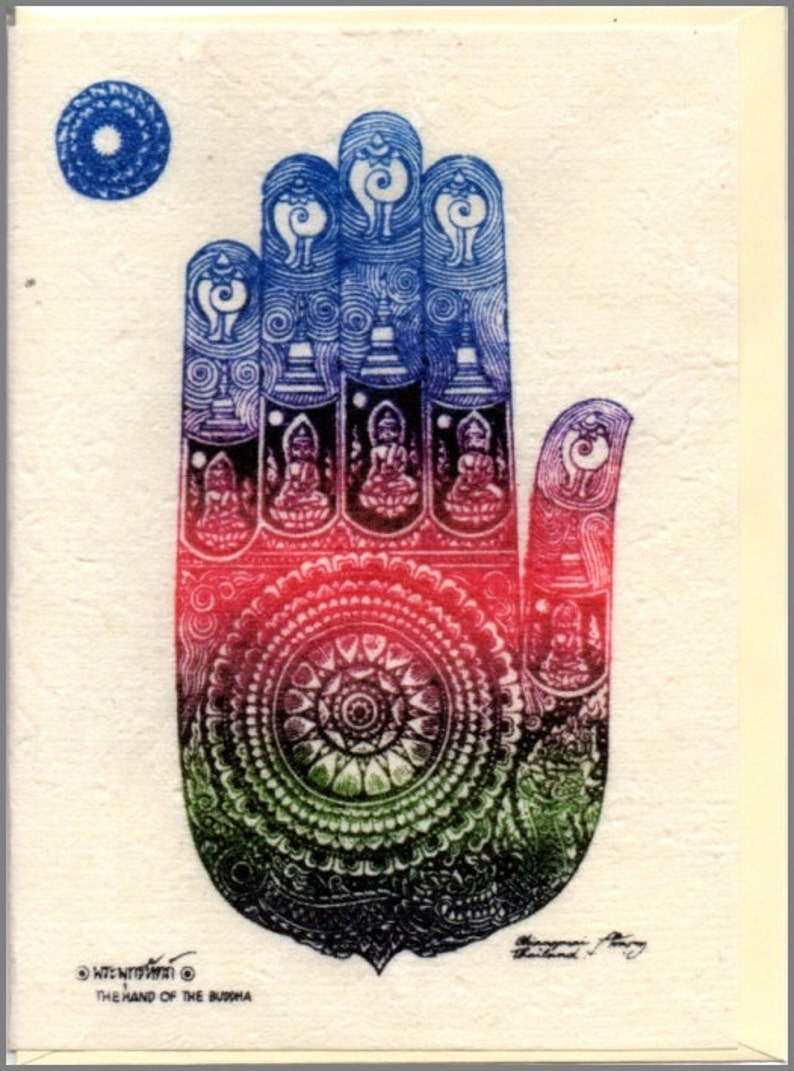 Thai traditional art Hand of Buddha by printing on Mulberry paper Card image 1